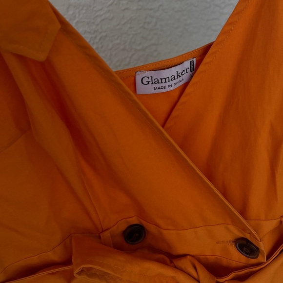 Chic Sexy Slim Orange Elegant Breasted Buckled Dress Belt Side Pockets Mustard - Picture 13 of 16